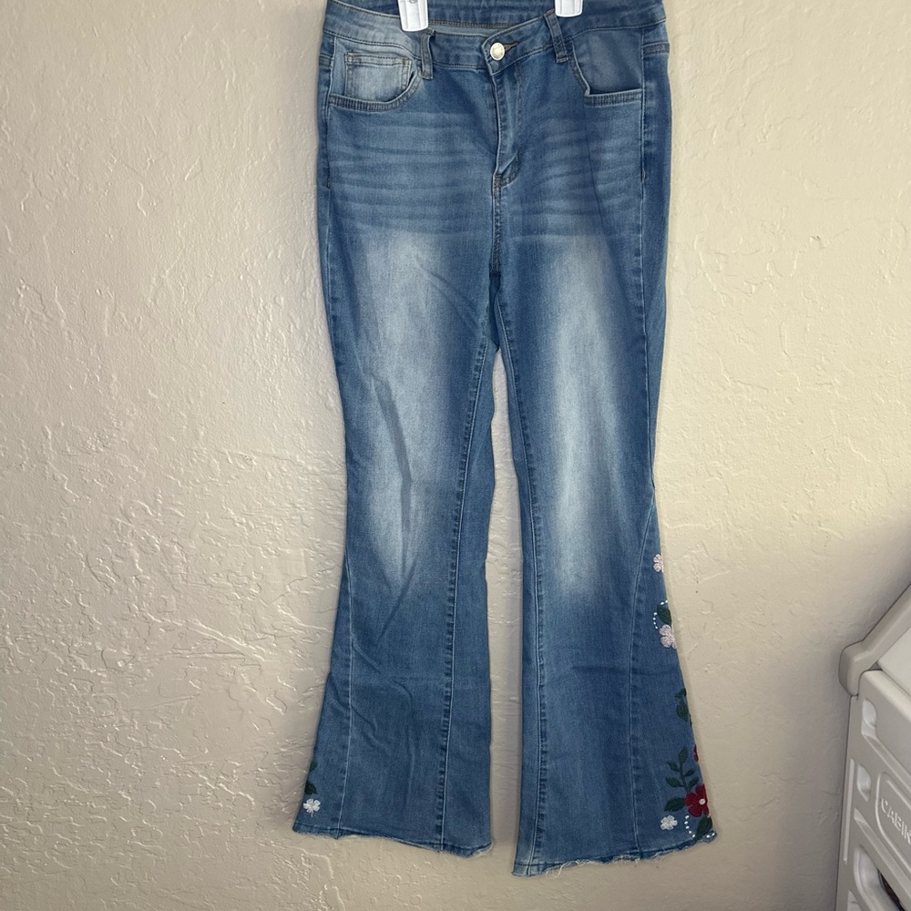 SHEIN Blue Flare Wide Leg Jeans